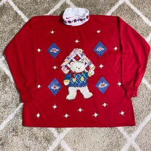 Vintage Act III Faux Turtleneck Teddy Bear Sweatshirt